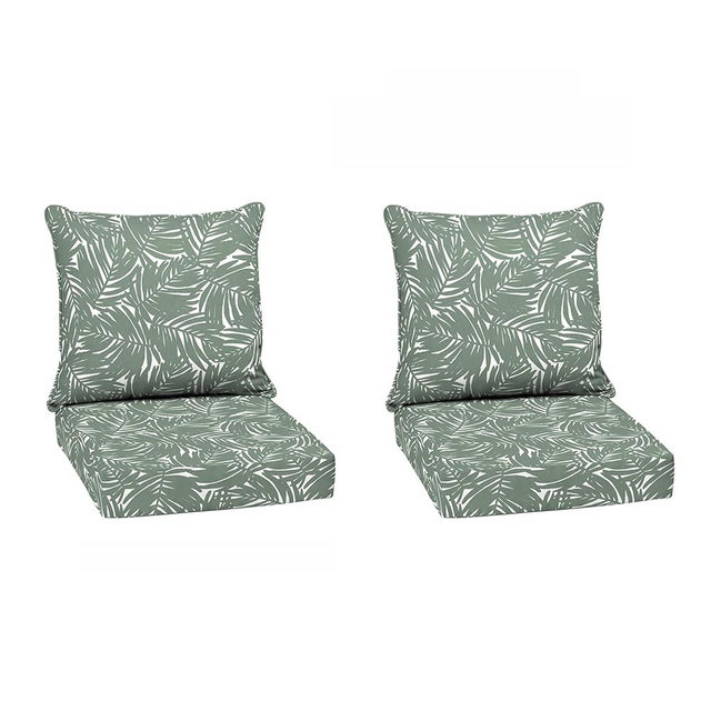 Arden Outdoor Deep Seat Cushion Set (2-Pack), 24 in x 24 in, Weather-Proof, Rain-Proof, Fade Resistant Patio Cushion for Chair, Sofa, and Couch Sage King Palm