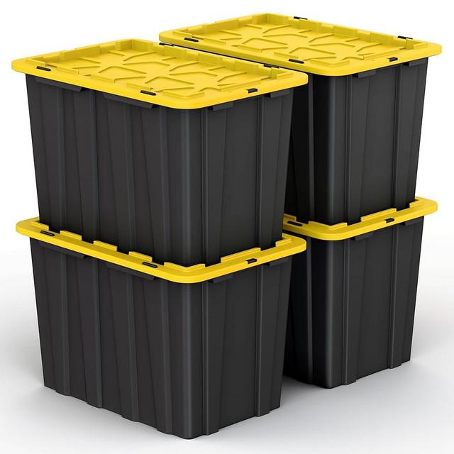 Lifetime Appliance (4 PACK) 23 Gallon Plastic Storage Bin Tote Organizing Container with Ultra Durable Secure Latching Lids, Stackable, Extra Strength Clear with Built in Handle - Black and Yellow