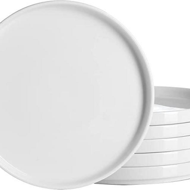 Onniyor Porcelain Dinner Plates Set, Round Dessert Salad Plates, 10 inch Serving Dishes, Scratch Resistant Flat Plates, Microwave, Oven, and Dishwasher Safe, Set of 6, White