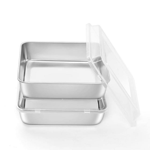 Onader 8x8 Inch Square Baking Cake Pan with Lid Set of 2, Stainless Steel Brownie Lasagna Pan