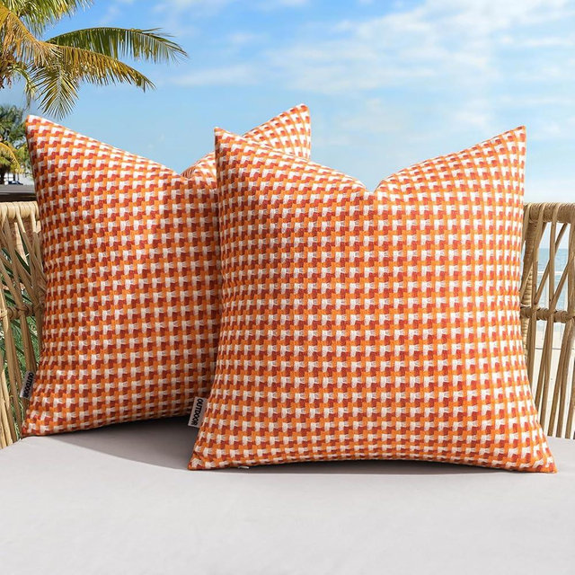 MIULEE Pack of 2 Outdoor Throw Pillow Covers Decorative Farmhouse Square Waterproof Pillows for Tent Patio Garden Balcony Sofa, 18x18 Inch Orange