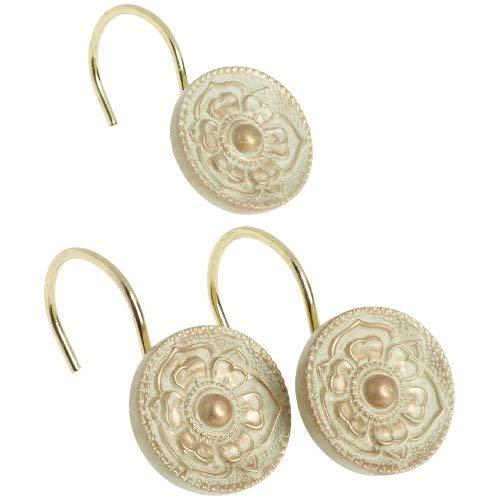 Carnation Home Fashions Provincial Ceramic Resin Shower Curtain Hook, Brushed Gold,Set of 12
