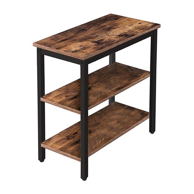 HOOBRO End Table, Simple Rustic Side Table with 3-Tier Storage Shelf, Narrow Nightstand for Small Spaces, Easy Assembly, for Living Room, Entryway, Metal, Industrial Design, Rustic Brown BF14BZ01