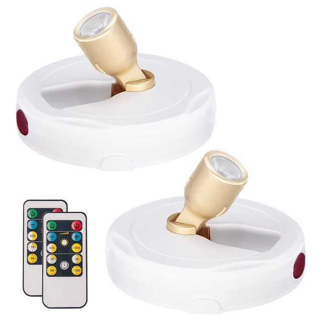 HAMVIDNE LED Spotlight, Battery Powered Picture Lights, Uplighting Indoor, Puck Lights with Remote, Stick Spot Lights for Wall Display Picture Dartboard Painting Artwork Accent-2pcs