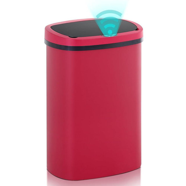 13 Gallon Kitchen Trash Can with Lid - 50L Sensor Automatic Garbage Bin for Kitchen, Office, Bedroom, Living Room - Touchless Wastebasket, Odor-Control, Beautiful Design (Red)