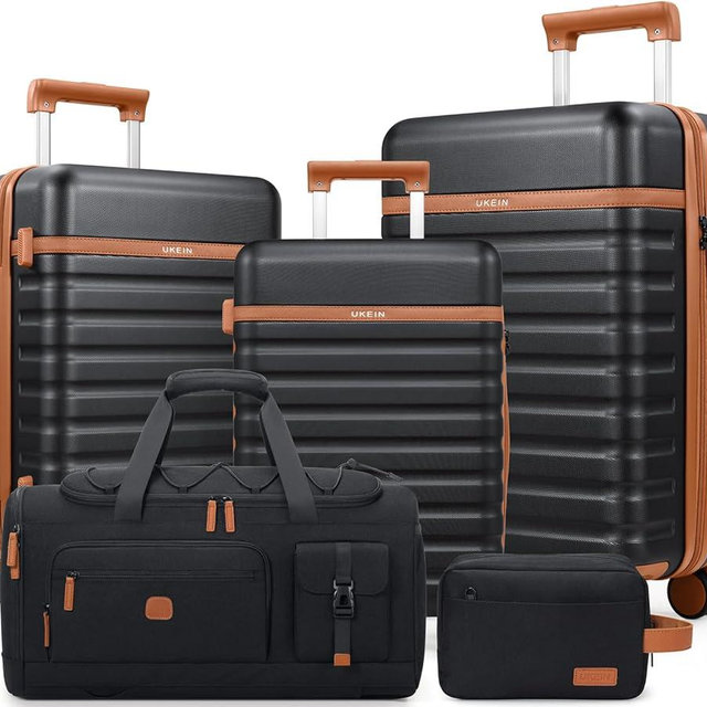 UKEIN Luggage Sets 5 Piece,Polycarbonate Hardside Carry On Suitcase Set with Spinner Wheel TSA Lock, Suitcase set with Travel Bag for Women Men