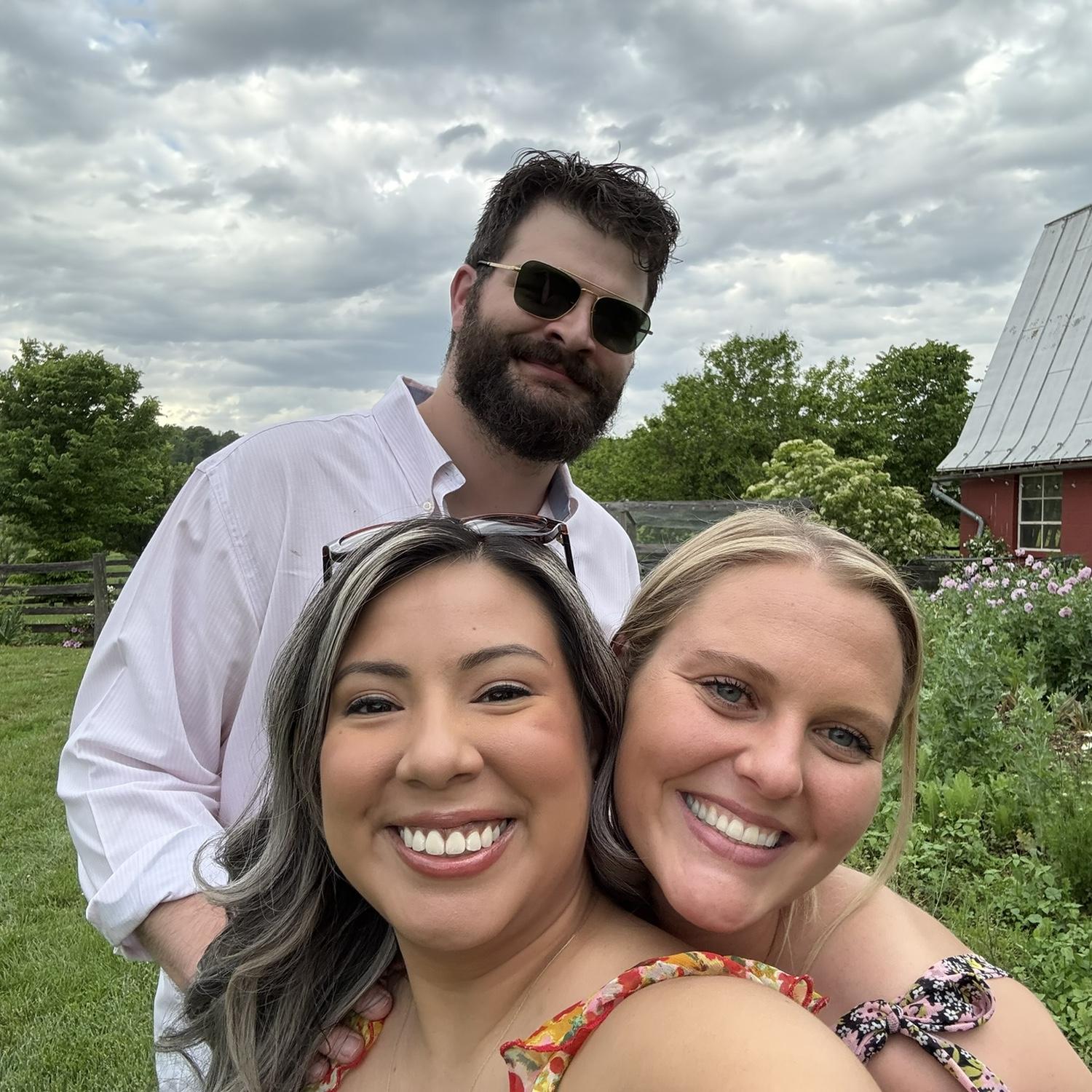 Andrea, Emily and Nick at a winery for a Peony Festival