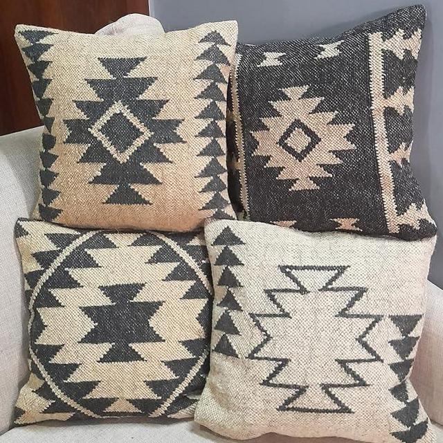 Indian Jute Pillow Cover Handwoven Rug Cushion Cover Kilim Pillow Case 18x18 Inches Boho Home Decor Cushion Case Oriental Cushion Cover Decorative Throw Pillows set of 4 (Multicolor 5)