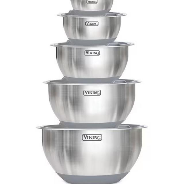 Viking 10-Piece Stainless Steel Mixing Bowl Set with Lids - Grey