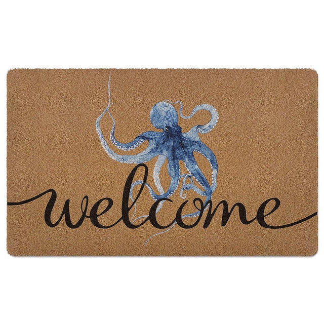 XLDLIOO Coastal Octopus Door Mat, Beach Doormat, Coastal Ocean Beach Welcome Front Door Mat Indoor Outdoor Entrance, Ocean Artificial Coir Doormats Rugs for Porch Patio Entryway Home Decor 30x17in
