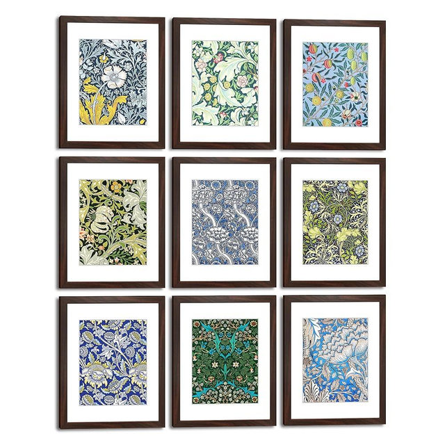 DEKWINN 11x14 Picture Frame Set of 9 for Pictures 8x10 with Mat or 11x14 Without Mat, Wall or Tabletop Gallery Photo Frames Walnut