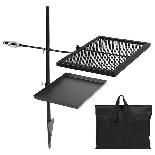 REDCAMP Swivel Campfire Grill Skillet Combo, Portable Heavy Duty Camping Grill Grate with Carrying Bag for Outdoor Fire pit Open Flame Cooking