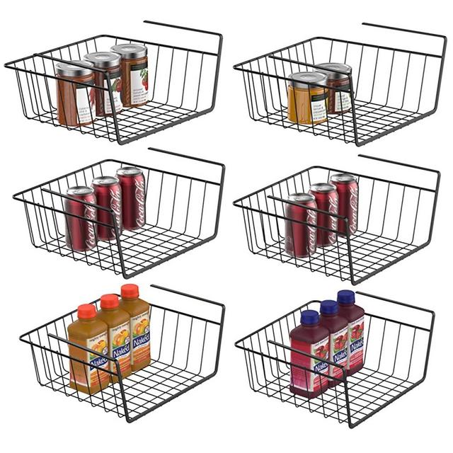 Under Shelf Basket, iSPECLE 6 Pack Black Wire Rack, Wire Basket Under Shelf for Storage, Easy to Install