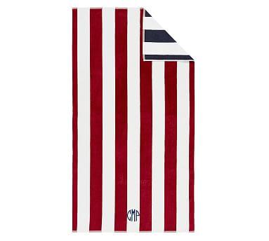 Reversible Awning Stripe Beach Towel - Red/Navy