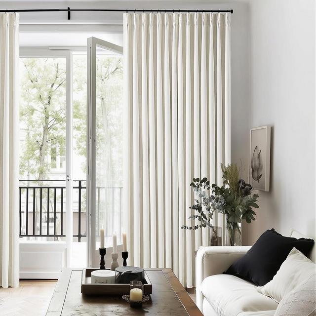 Natural Pinch Pleated Linen Blackout 105 Inch Curtains 2 Panels for Living Room Bedroom Thermal Insulated 100% Black Out Linen Drapes with Liner Room Darkening Window Curtains 40x105