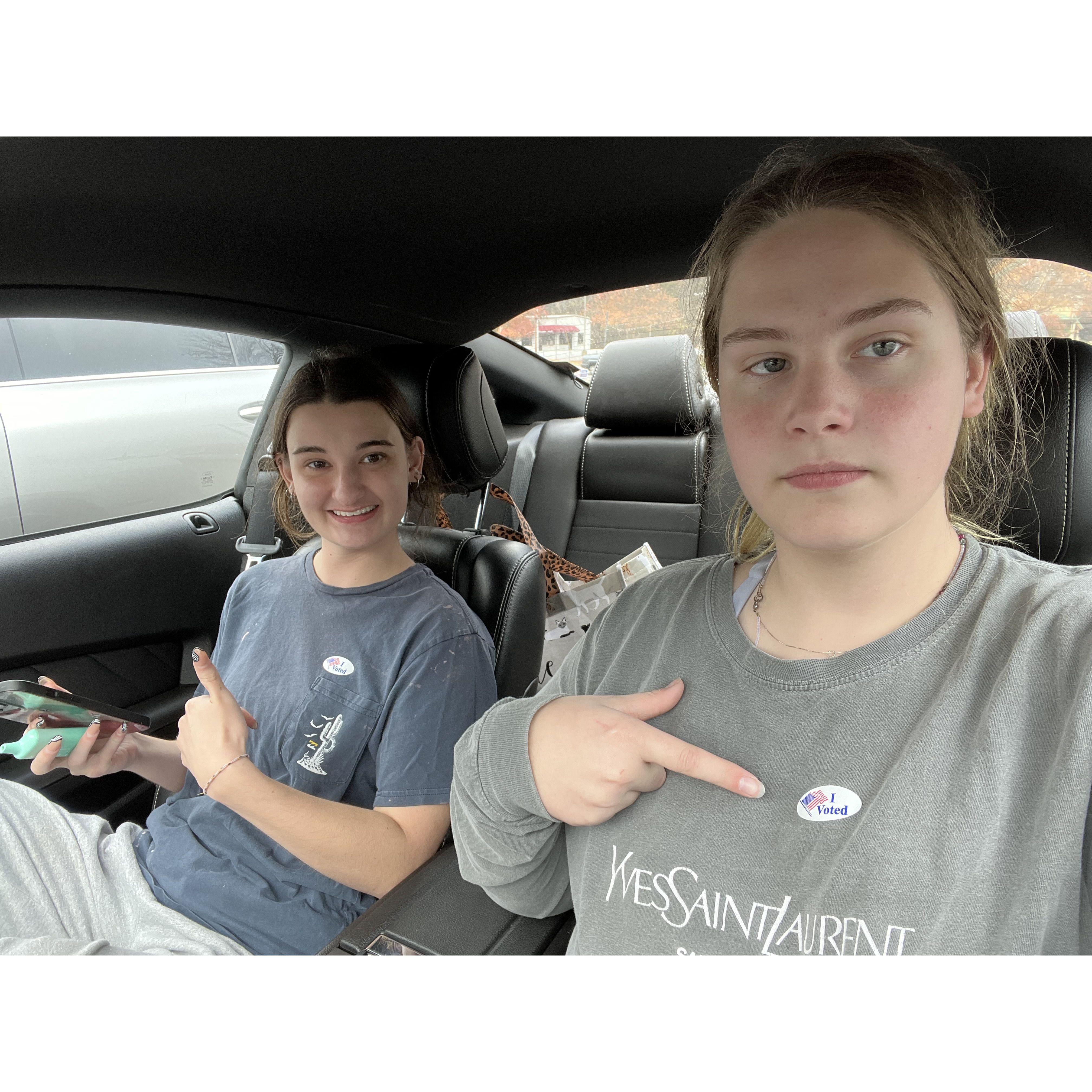 when me and long time friend caroline went and voted in the local elections for morganton!