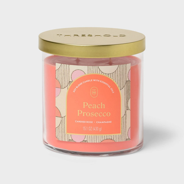 15.1oz 2-Wick Lidded Glass Jar Candle Peach Prosecco - Threshold™