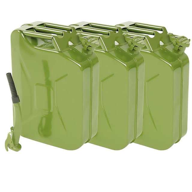 5.3 Gallon Metal Container with Spout and Handle, Cold-Rolled Steel Liquid Storage Jugs, Locking Pin and Sealed Cap, Flexible Pour Extension for Automotive, Off-Road, Lawn and Emergency,Green,3 Pack