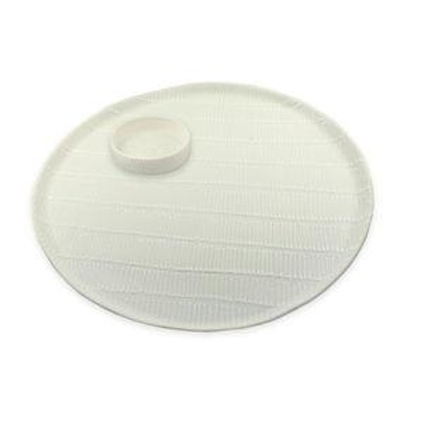 White Patterned Round Challah Plate with Salt Dish Set by Maiyan Ben Yona