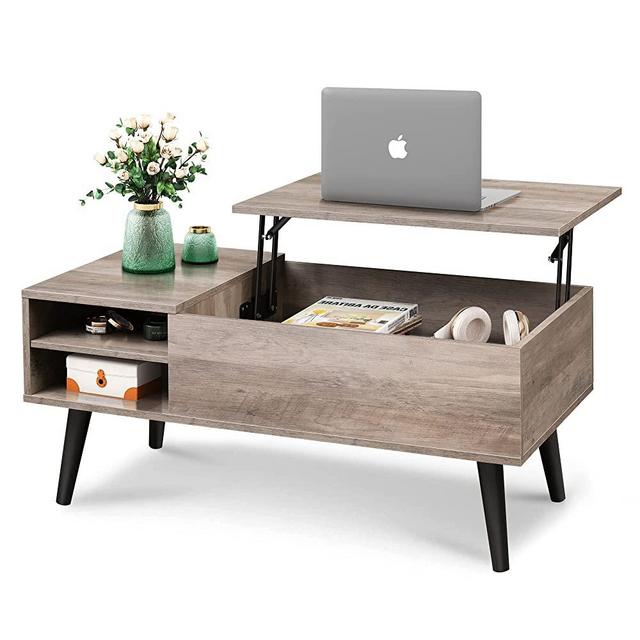 WLIVE Wood Lift Top Coffee Table with Hidden Compartment and Adjustable Storage Shelf, Lift Tabletop Dining Table for Home Living Room, Office, Greige