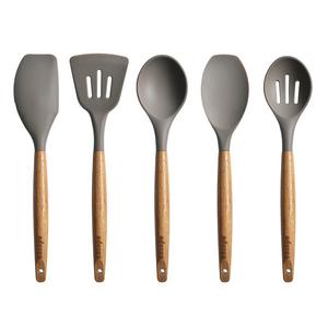 Miusco Kitchen Utensils Set Silicone Cooking Utensils with Natural Acacia Hard Wood Handle