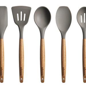 Miusco Kitchen Utensils Set Silicone Cooking Utensils with Natural Acacia Hard Wood Handle