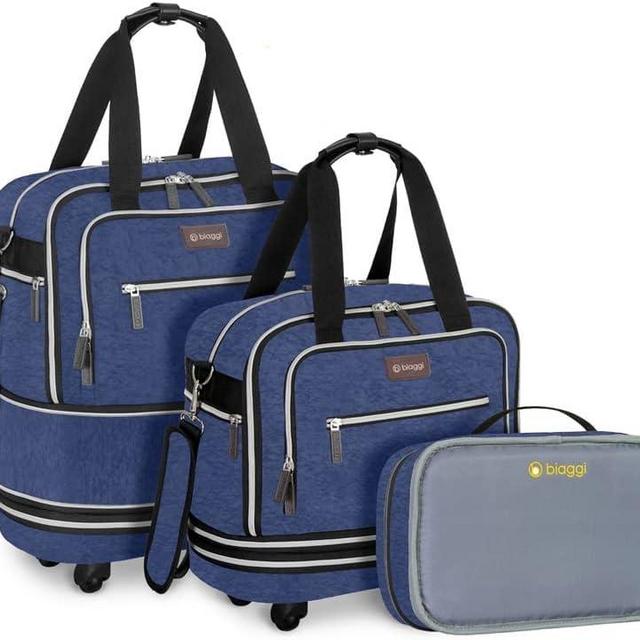Biaggi Zipsak Boost! Foldable Underseat Carry-On Expands to Full Size Carry-On - Custom Sized Packing Cube Included -(Navy Blue)