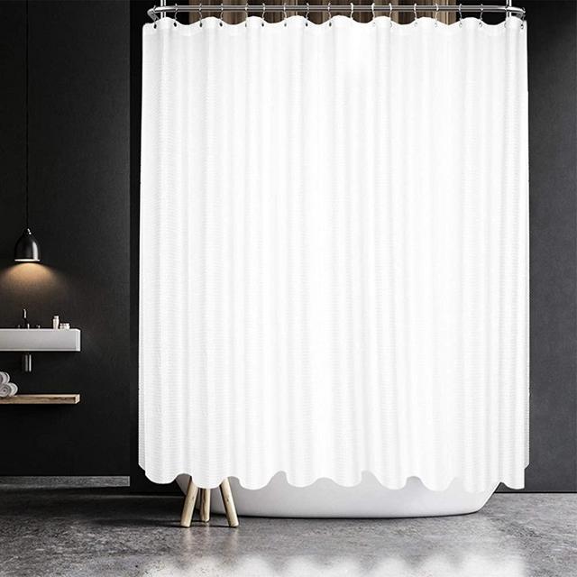 Waffle Weave Clawfoot Tub Shower Curtain 180 x 70 Inch Wrap Around - Heavy-Weighted Fabric to Stop Blowing, Washable, Water Repellent, with 36 Hooks Set, White, 180x70