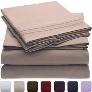 Mellanni Bed Sheet Set - Brushed Microfiber 1800 Bedding - Wrinkle, Fade, Stain Resistant - Hypoallergenic - 4 Piece (Queen, Tan)