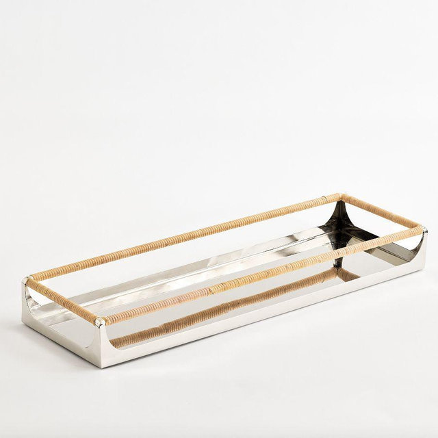 Long Narrow Astrid Nickel And Rattan Tray