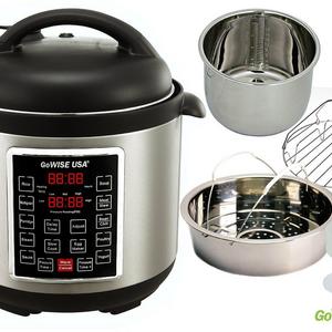 GoWISE USA GW22620 4th-Generation Electric Pressure Cooker with  steam rack, steam basket, rice scooper, and measuring cup, 6 QT