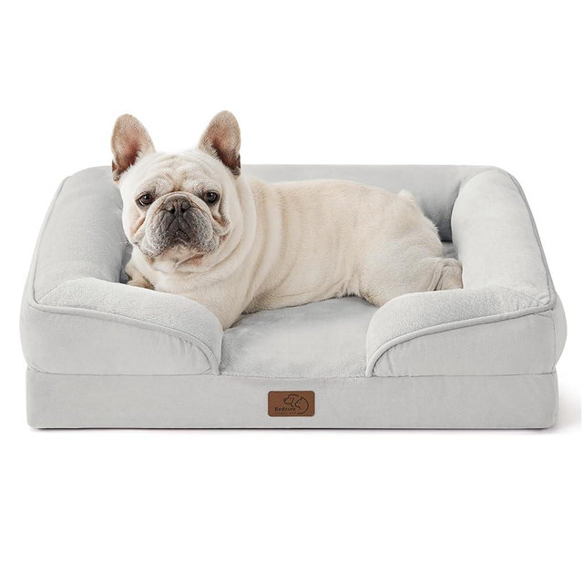 Bedsure Orthopedic Dog Bed for Medium Dogs - Waterproof Dog Sofa Beds Medium, Supportive Foam Pet Couch Bed with Removable Washable Cover, Waterproof Lining and Nonskid Bottom, Light Grey
