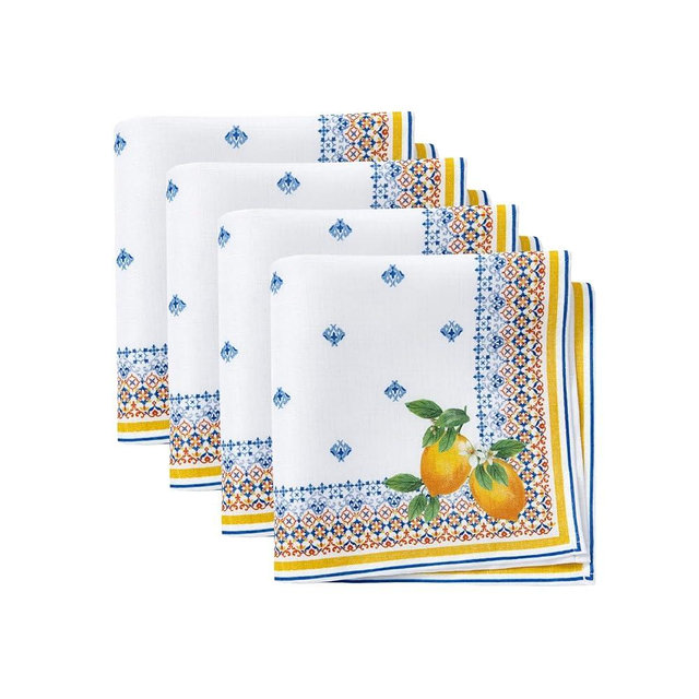 Elrene Home Fashions Capri Lemon Double-Bordered Mediterranean Spring/Summer Cloth Napkins, 17 Inches by 17 Inches, Set of 4