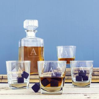 Personalized 5-Piece Decanter Set with Black Whiskey Stones