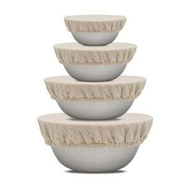 Reusable Fabric Bowl Covers for Bread Proofing - Washable, Dye-free, and All-Natural 100% Linen Cloth Bowl Covers for Bread Rising - Elastic Closure to Fit Multiple Bowl Sizes (1 XL, 1 L, 1 M, 1 S)