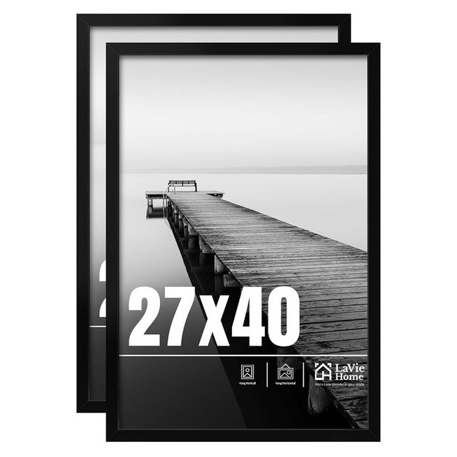 LaVie Home 27x40 Picture Frame 2 pack, Display Pictures 27 x 40 Poster Frame, 27x40 Black Photo Frame with HD Plexiglass, Display Frame for Vertical or Horizontal, Classic Collection