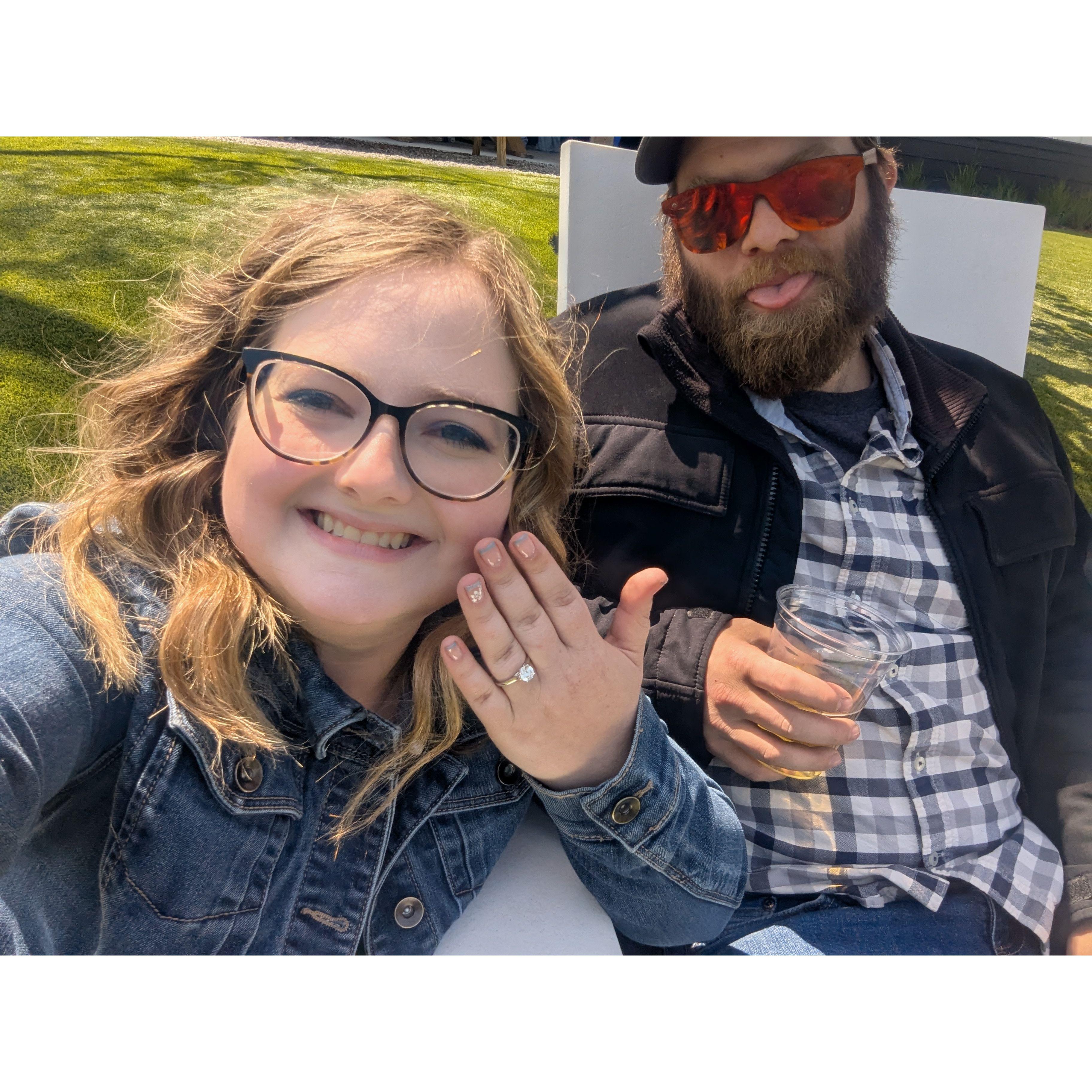 After Devin proposed, there was no phone service. They drove to an outdoor bar so Devin could drink beer while Madison called every single person she could think of.