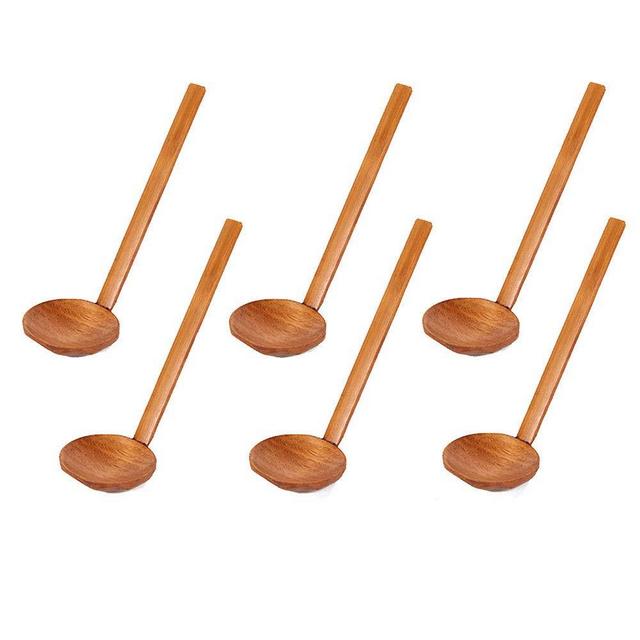 ORYOUGO 6 Pieces Handcrafted Wooden Ramen Soup Spoon with Long Handle Home Tableware Kitchen Utensils, 8.5in