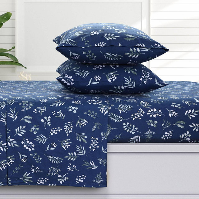 Queen 170 GSM Extra Deep Pocket Flannel Sheet Set Eva Floral - Azores Home
