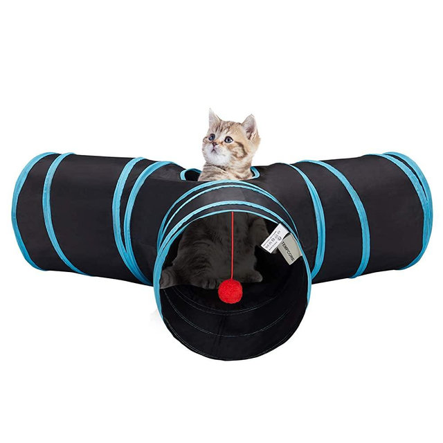 Tempcore Cat Tunnel, Cat Tunnels for Indoor Cats, Tube Cat Toys 3 Way Collapsible, Kitty Tunnel Bored Cat Pet Toys Peek Hole Toy Ball Cat, Puppy, Kitty, Kitten, Rabbit