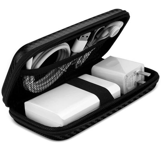 iMangoo Shockproof Carrying Case Hard Protective EVA Case Impact Resistant Travel 12000mAh Bank Pouch Bag USB Cable Organizer Earbuds Sleeve Pocket Accessory Smooth Coating Zipper Wallet Fiber Black