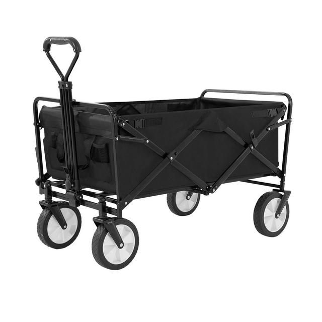 FDW Collapsible Wagon Folding Wagon Garden Cart with Large Capacity, Portable Utility Wagon Cart Heavy Duty for Beach Camping Shopping Garden,Black