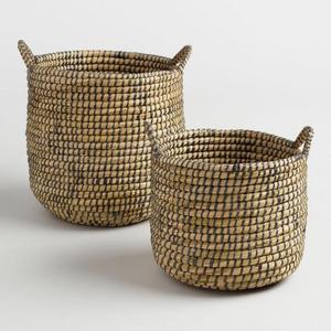 Espresso and Natural Seagrass Paige Tote Basket, Small