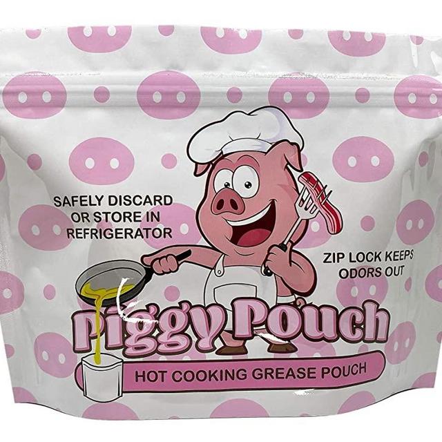 Piggy Pouch Bacon Grease Container (12 Oz, Pack of 6) - Reusable Bags to Hold Bacon Grease, Airtight Design, Odor Free Bacon Grease Bags - Bacon Grease Keeper