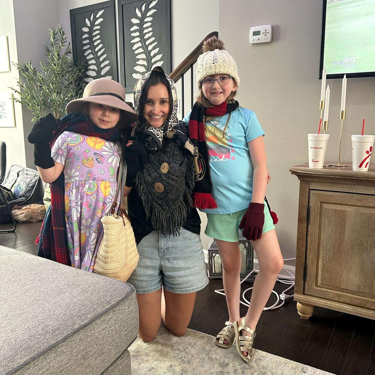 Melissa playing dress up with Andy's nieces