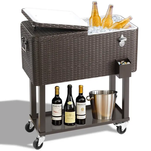 Karl Home 80 QT Brown Patio Cooler Cart