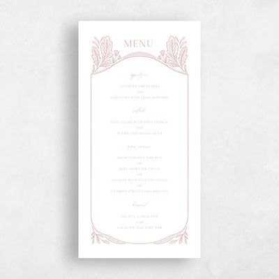 Dusty Rose, Pink Wedding Menu - Caleania Letterpress