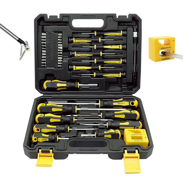 GMTOOLS 43pcs Magnetic Screwdriver Set, Including Slotted, Phillips, Hexagonal, Pozidriv, Magnetizer, Demagnetizer, Replaceable Screwdriver Bits and Sturdy Tool Case for DIY and Repair Work