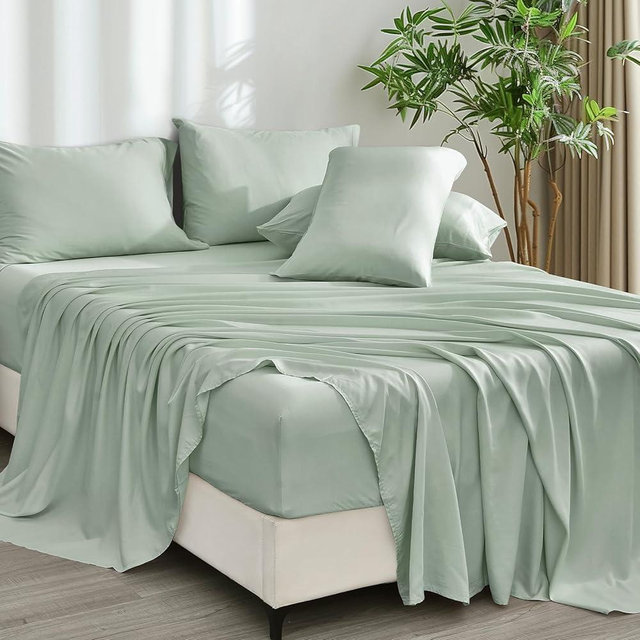 PHF Cooling Sheets Set Queen Size 6 Piece - 100% Rayon Derived from Bamboo_Sheets - Wider Elastic Band & 16 Inch Deep Pockets - Luxury Soft and Breathable Bedding Sheets & Pillowcases, Sage Green
