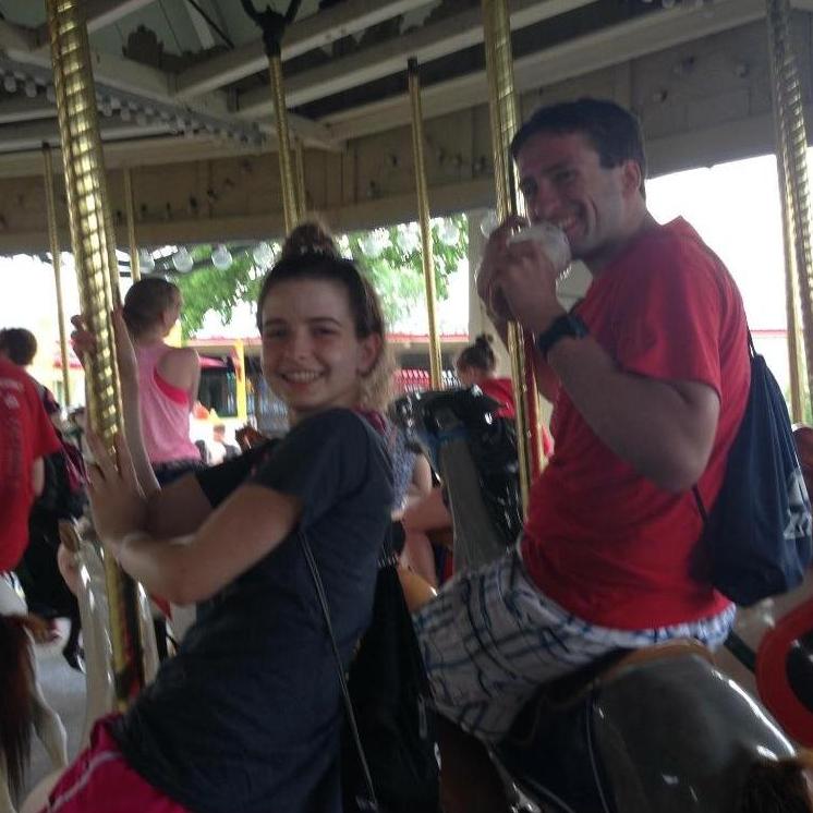 Last day of band. We did a parade at Cedar Point, and at the end of the day, the whole band got on this carousel and sang the alma mater and fight song. (Think the last scene in the musical, Grease)